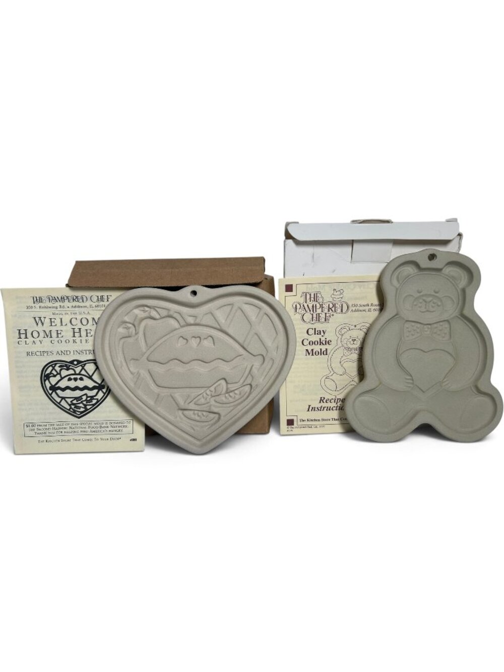 Vintage Pampered Chef Clay Cookie Molds Teddy Bear Heart 1991 1998 NIB USA